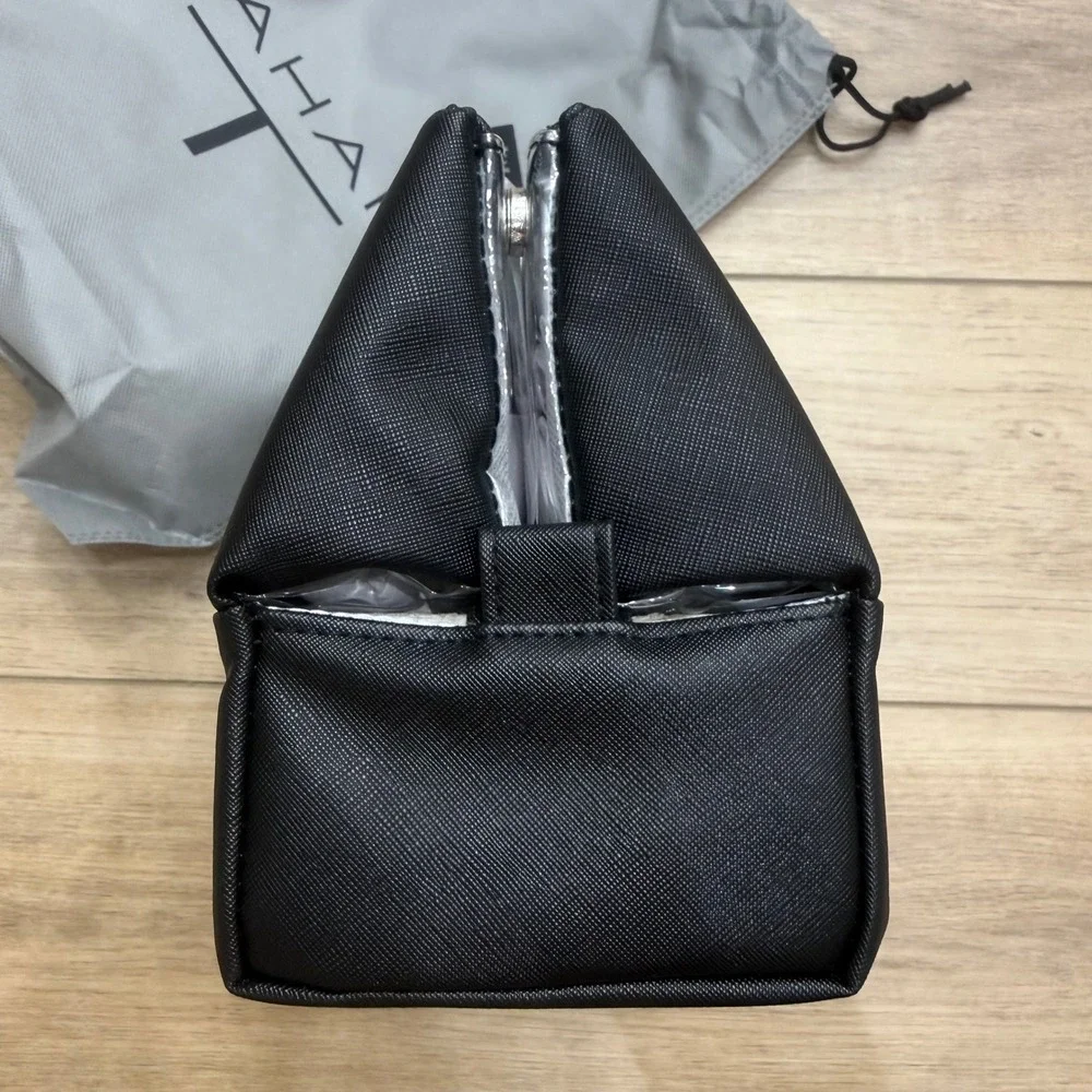 Tahari Black Saffiano Pyramid Case Tri-Fold Cosmetic Toiletry Bag NWT Travel